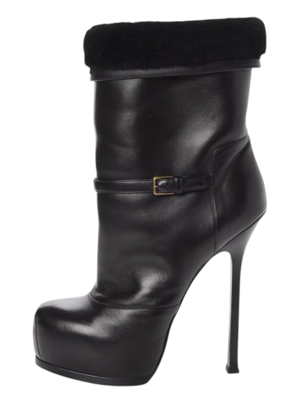 new Yves Saint Laurent ♔ Tribtoo 105 Platform Boots ♔ Black Leather Fur ♔ 11.5M - Picture 14 of 16
